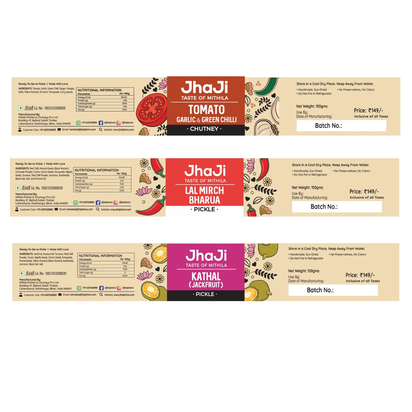 Sanjay’s Favorite Pickles from Bihar | Red Chilli, Jackfruit, Tomato | 3 x 150g Jars - Image 6